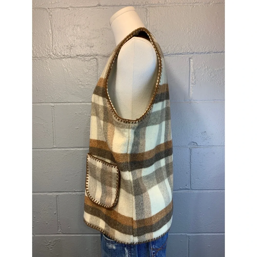 Caletta Mayoral Vintage Plaid Wool Blend Toggle Blanket Vest Brown Tan Size 16
